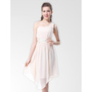 Inexpensive One Shoulder Knee Length Chiffon Bridesmaid Dress for Maid of honour