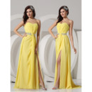 Sheath Sweetheart Long Yellow Chiffon Evening Prom Dress for Women