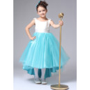 Little Girls Kids Pretty A-Line Round/ Scoop High-Low Satin Flower Girl Dress