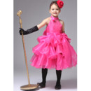 Kids Princess A-Line High-Neck Knee Length Satin Girl Pageant Party Dress