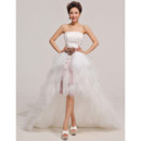Affordable Stunning High-Low A-Line Strapless Ruffle Wedding Dress with Sashes