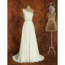 Beautiful Simple One Shoulder Chiffon A-Line Brush Train Wedding Dress