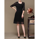 Beautiful Knee Length Lace Pleated Black Formal Mother Dress with Half Sleeves