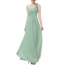 Fashionable One Shoulder Sweetheart Long Green Chiffon Bridesmaid Dress for Wedding