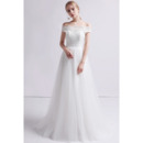 Custom A-Line Off-the-shoulder Floor Length Organza Wedding Dress
