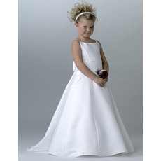 Girls Cheap A-Line Satin First Communion Dress/ Floor Length Flower Girl Dress