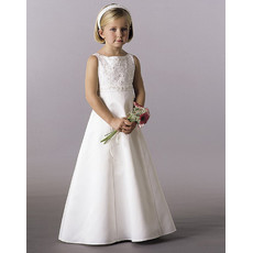 Girls Satin First Communion Dress/ A-Line Beaded Flower Girl Dress