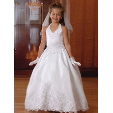 Girls Princess Halter Bubble Skirt white Long First Communion Dress