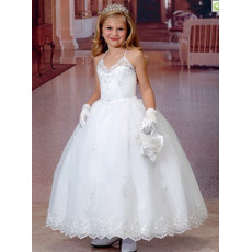 Little Girls Princess Ball Gown Spaghetti Straps Organza First Communion Dress