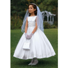 Classic Lovely Ball Gown Tea Length Satin First Communion Dress with Bubble Skirt