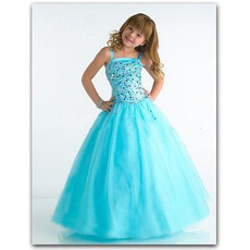 Inexpensive Blue Easter Girls Dress/ Floor Length Bubble Skirt Flower Girl Dress