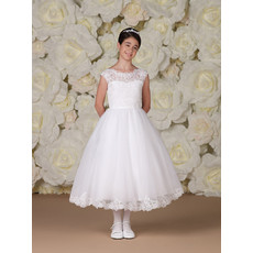 Discount Elegant A-Line Tea Length Lace White Flower Girl/ Plus Size First Communion Dress