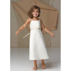 Classic Cute A-Line Square Sleeveless Flower Girl Dress/ Tea Length Satin Girl Dress