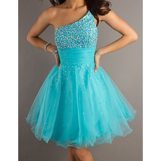Affordable Blue Short Homecoming Dress/ One Shoulder Prom Dress for Homecoming