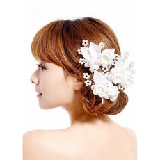 White Silk Fascinators with Flowers and Beads for Brides