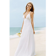 Custom Classic A-Line Strap Long Chiffon Beach Wedding Dress for Bride