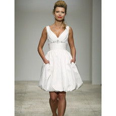 Summer V-Neck Short Beach Wedding Dress with Pockets