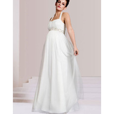 Discount Custom Chiffon Halter Floor Length Empire Maternity Wedding Dress
