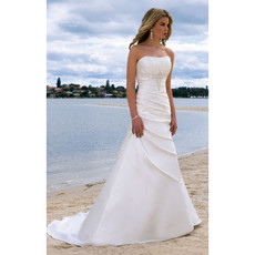Discount Custom Classic A-Line Strapless Chapel Train Satin Wedding Dress for Brides