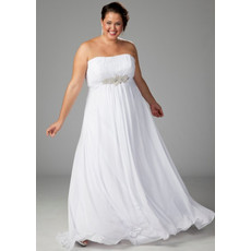 Simple Empire Strapless Long Pleated Chiffon Beach Plus Size Wedding Dress