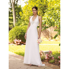 Designer Sheath Halter Ankle Length Chiffon Garden Wedding Dress/ Perfect Draped Bridal Gowns with Beading