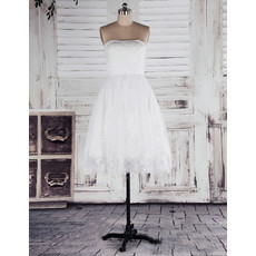 Affordable Classic A-Line Strapless Short White Wedding Dress