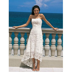 Affordable Classic Summer Strapless Lace High-Low Beach Wedding Dress