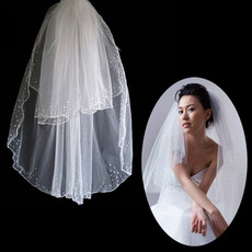Affordable 2 Layers Tulle Wedding Veil with Beading for Bride