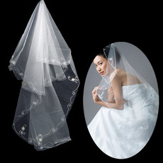 Beautiful 1 Layer Tulle Wedding Veil with Embroidery for Bride