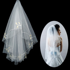 Beautiful 1 Layer Tulle Wedding Veil with Embroidery for Bride