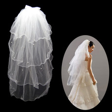 Inexpensive 1 Layer Tulle Wedding Veil with Beading for Bride