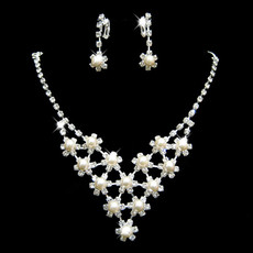 Crystal and Pearl Earring Necklace Set Wedding Bridal Jewelry Collection