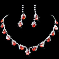 Pretty Red Crystal Earring Necklace Tiara Set Wedding Bridal Jewelry Collection