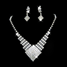 Cheap Crystal Earring Necklace Set Wedding Bridal Jewelry Collection