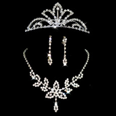 Affordable Crystal Earring Necklace Tiara Set Wedding Bridal Jewelry Collection