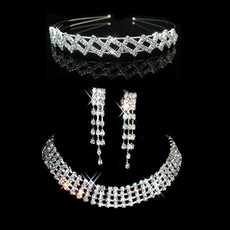 Beautiful Crystal Earring Necklace Tiara Set Wedding Bridal Jewelry Collection