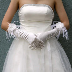 Inexpensive Beautiful Elastic Satin Elbow Wedding Gloves with Flower