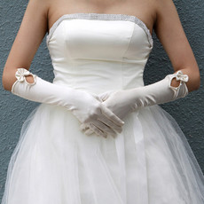 Beautiful Elastic Satin Elbow Wedding Gloves with Bowknot for Bride