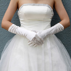 Beautiful Elastic Satin Elbow Wedding Gloves for Bride