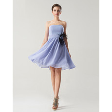 Simple A-Line Strapless Knee Length Chiffon Bridesmaid Dress for Summer Wedding