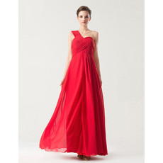 Affordable Empire One Shoulder Long Red Chiffon Bridesmaid Dress for Wedding