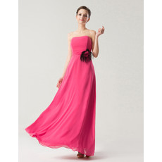 Affordable Empire Strapless Sleeveless Full Length Chiffon Bridesmaid Dress with Feather