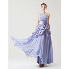 Romantic One Shoulder Ankle Length Pleated Chiffon Bridesmaid Dress with Beadings and Belt