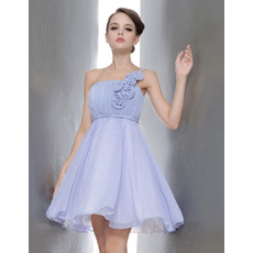 Simple Princess One Shoulder Mini Chiffon Bridesmaid Dress for Summer Wedding