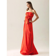 Modest A-Line Strapless Floor Length Taffeta Bridesmaid Dress