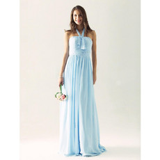 Modern A-Line Halter Floor Length Chiffon Bridesmaid Dress