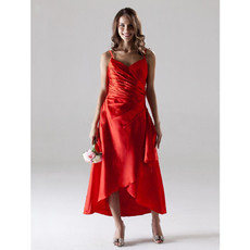 Classic A-Line Spaghetti Straps Asymmetric Satin Bridesmaid Dress