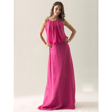 Modern Column Spaghetti Straps Floor Length Chiffon Bridesmaid Dress