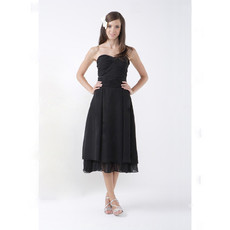 Vintage A-Line Sweetheart Tea Length Chiffon Bridesmaid Dress