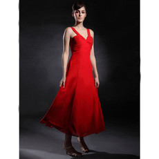 Classic A-Line V-Neck Tea Length Chiffon Bridesmaid Dress for Women